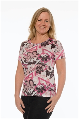 T-shirt med pink blomster og små sten